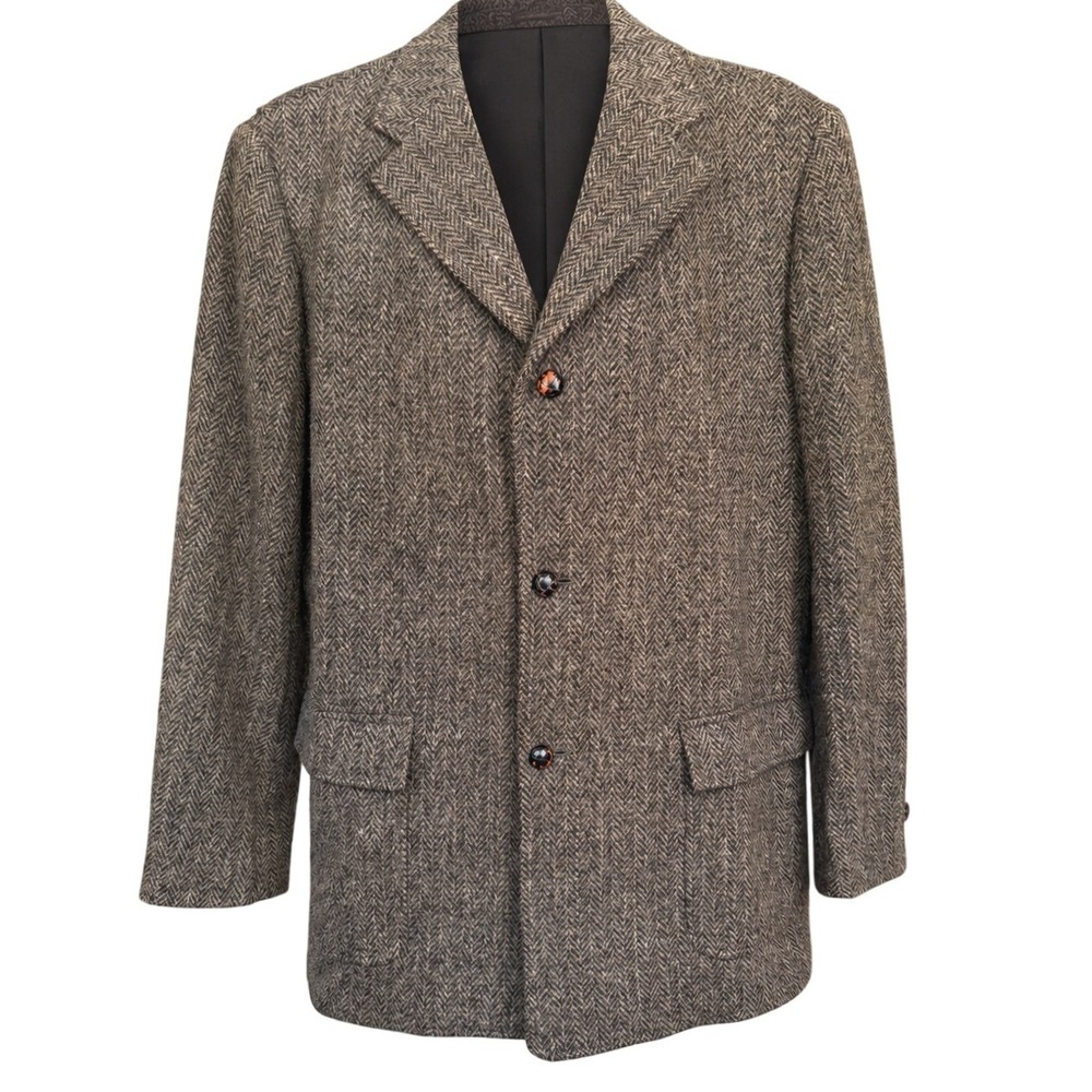 Vintage Harris Tweed 100% Pure Hand Woven Scottish Wool Herringbone Blazer 42